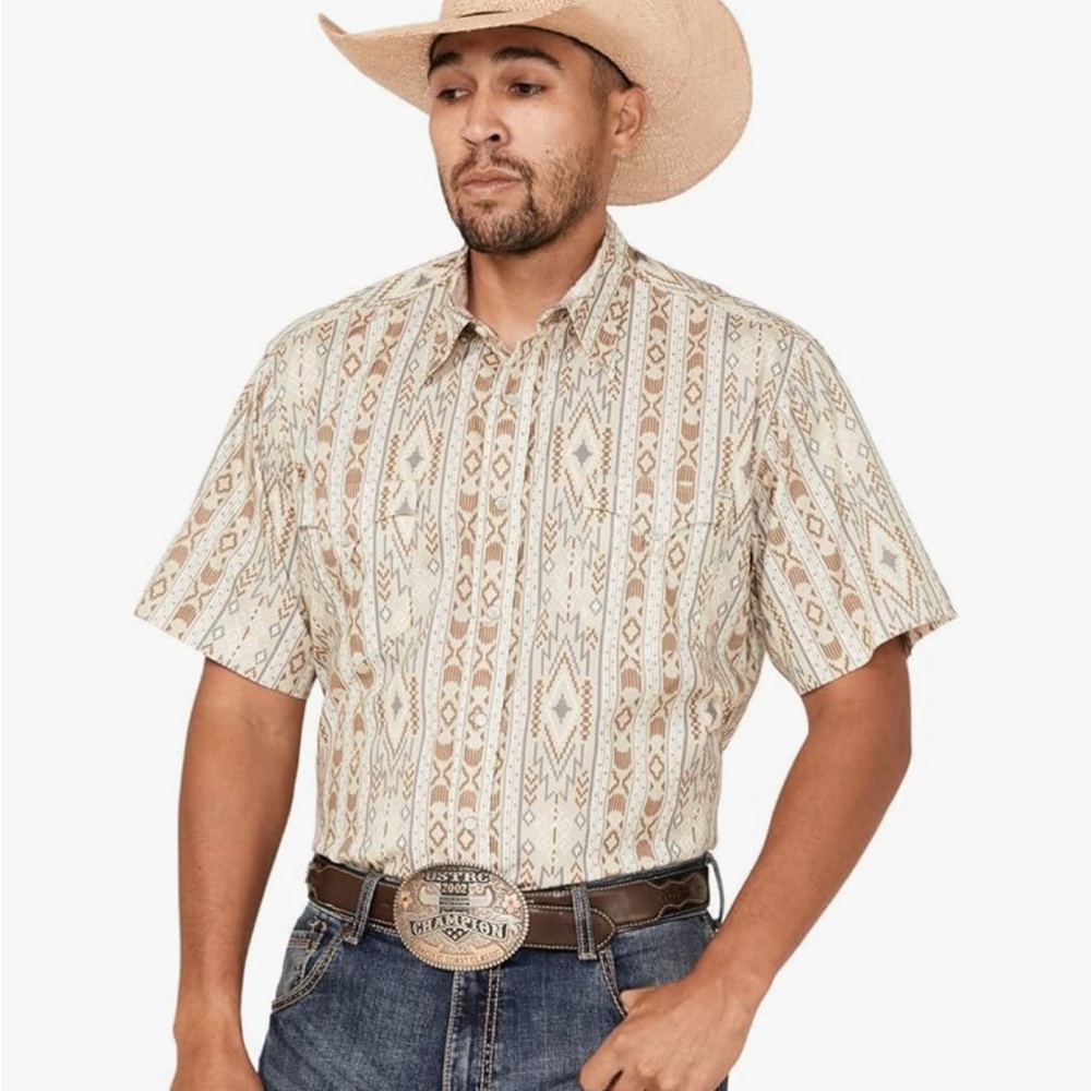Tin Haul Mens aztec southwestern tribal  Patterned Short Sleeve Western Shirt L